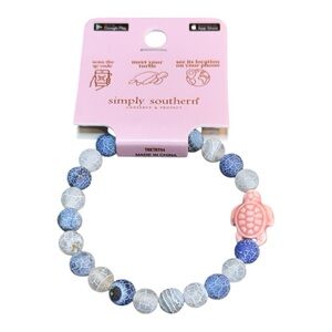 Simply Southern Blue White Beads with Pink Sea Turtle Charm Tracker Bracelet